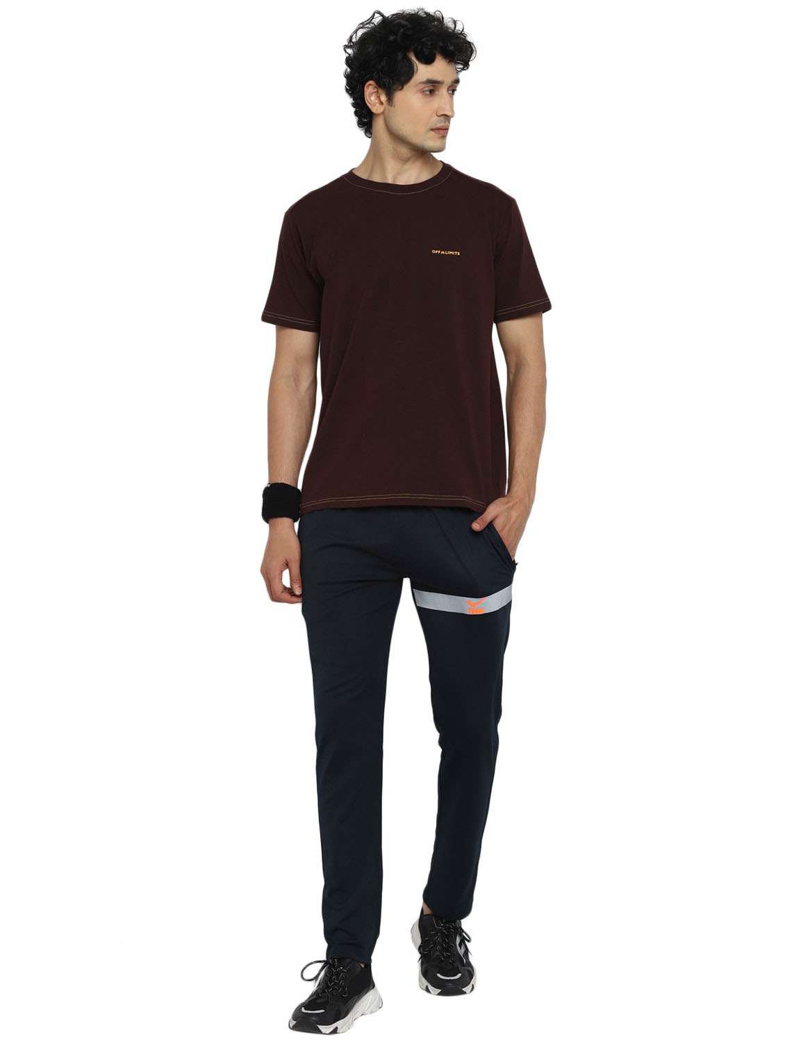 blue color block full length track pant - 19223764 -  Standard Image - 4