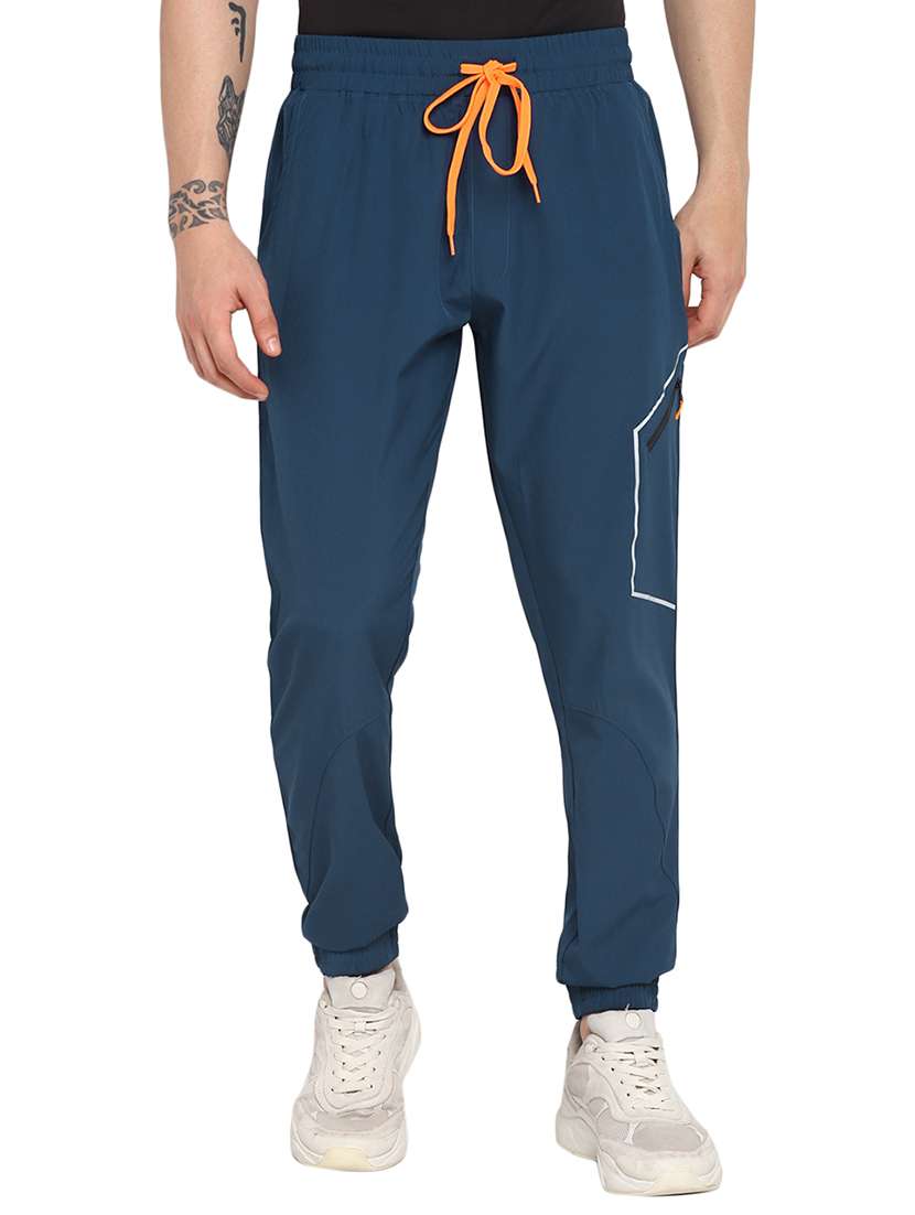 men navy blue solid mid rise jogger