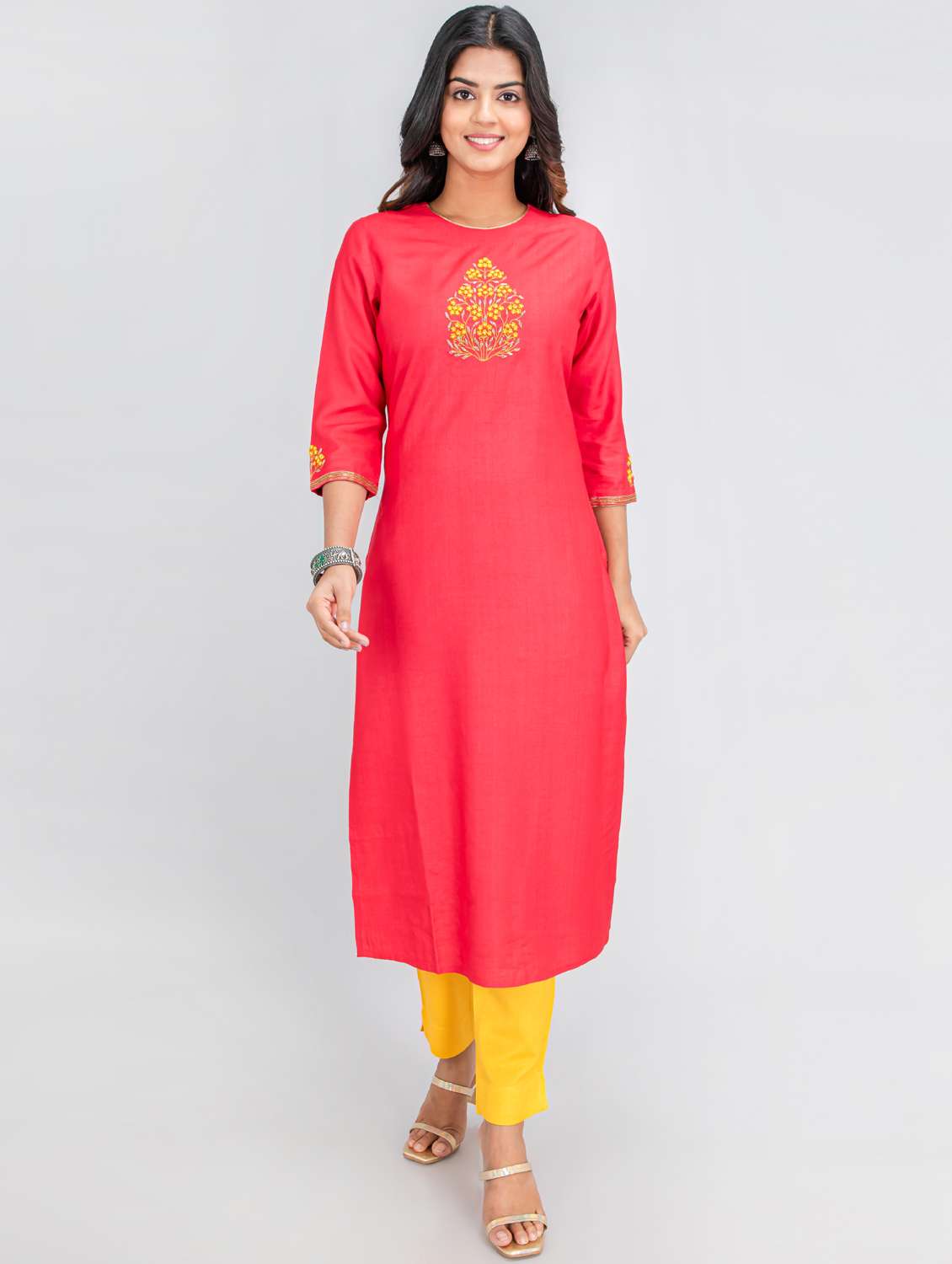 pink embroidered straight kurta - 19225364 -  Standard Image - 4