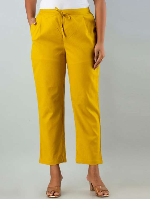 yellow solid pleated trouser