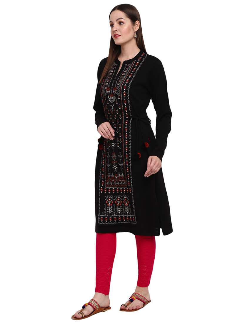 black self design straight kurta - 19226434 -  Standard Image - 1