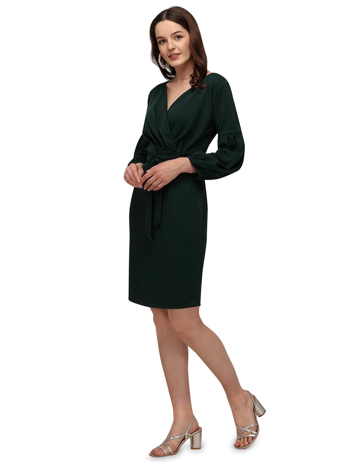 green solid fit & flare dress - 19232522 - Standard Image - 1