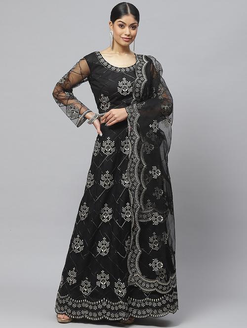 black embroidered flared lehenga - 19242873 -  Standard Image - 0
