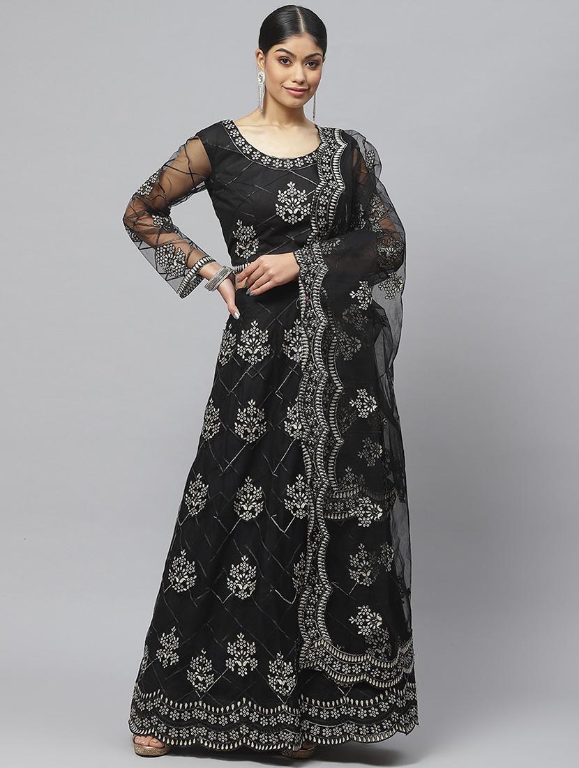 black embroidered flared lehenga - 19242873 -  Zoom Image - 0