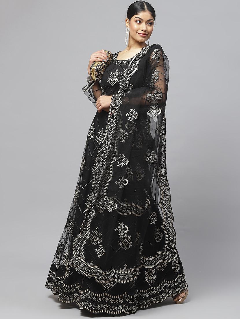 black embroidered flared lehenga - 19242873 -  Standard Image - 1