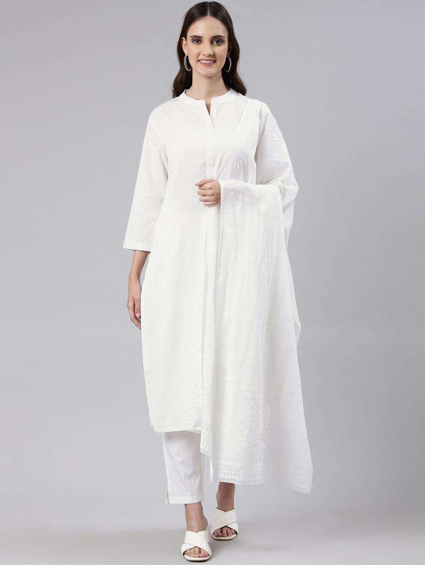 women three quarter sleeve kurta pant with dupatta set