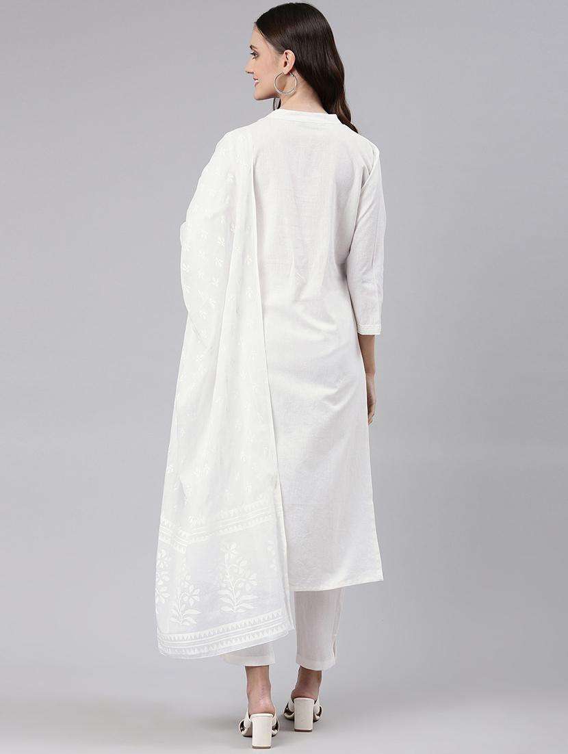 women three quarter sleeve kurta pant with dupatta set - 19257408 -  Standard Image - 4