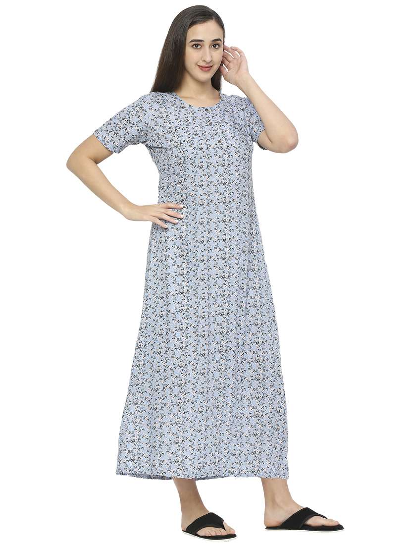 purist blue floral printed cotton nighty  - 19257472 -  Standard Image - 1