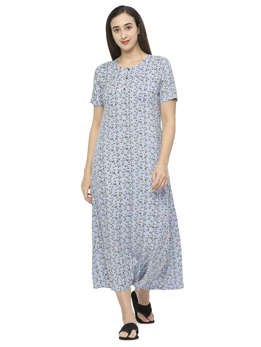 purist blue floral printed cotton nighty  - 19257472 -  Standard Image - 4