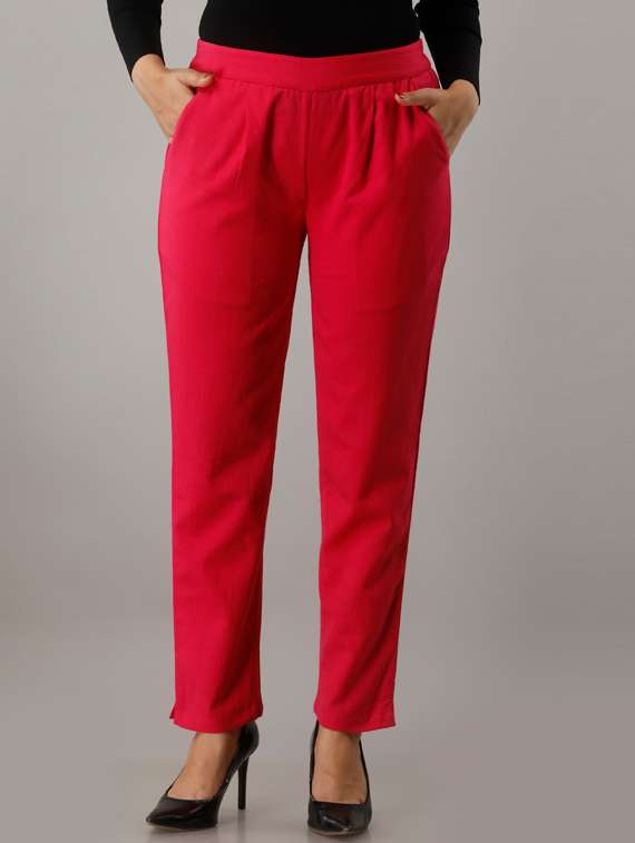 women solid pleated cigarette pants
