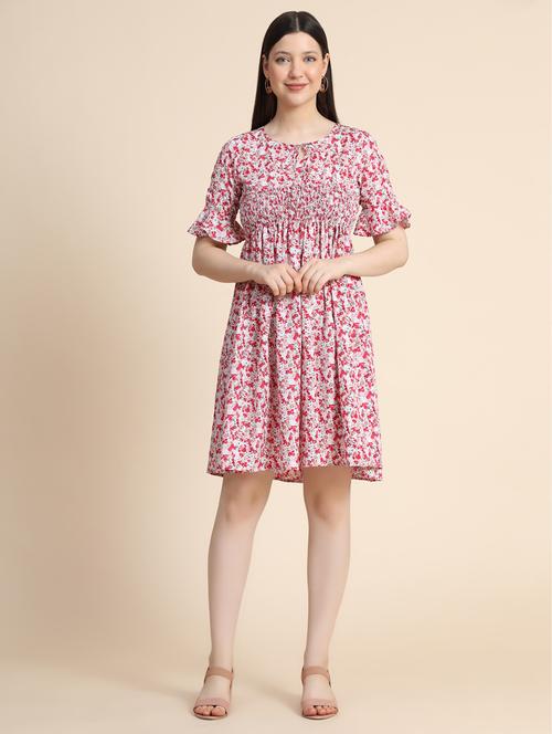 women's fit & flare printed dress - 19257623 - Standard Image - 0