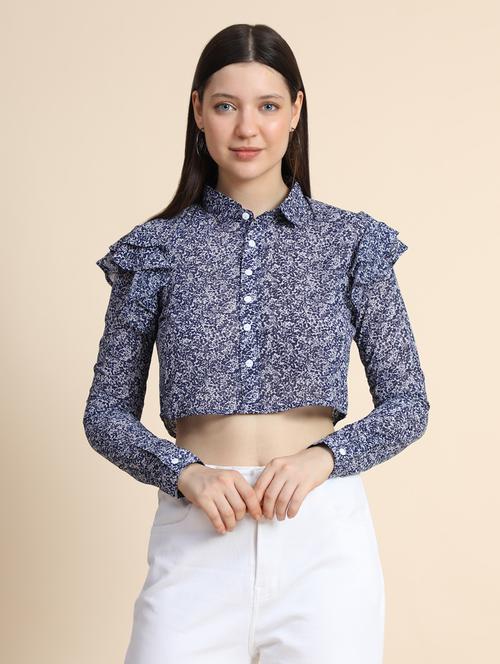 women blue floral printed top - 19257692 - Standard Image - 0