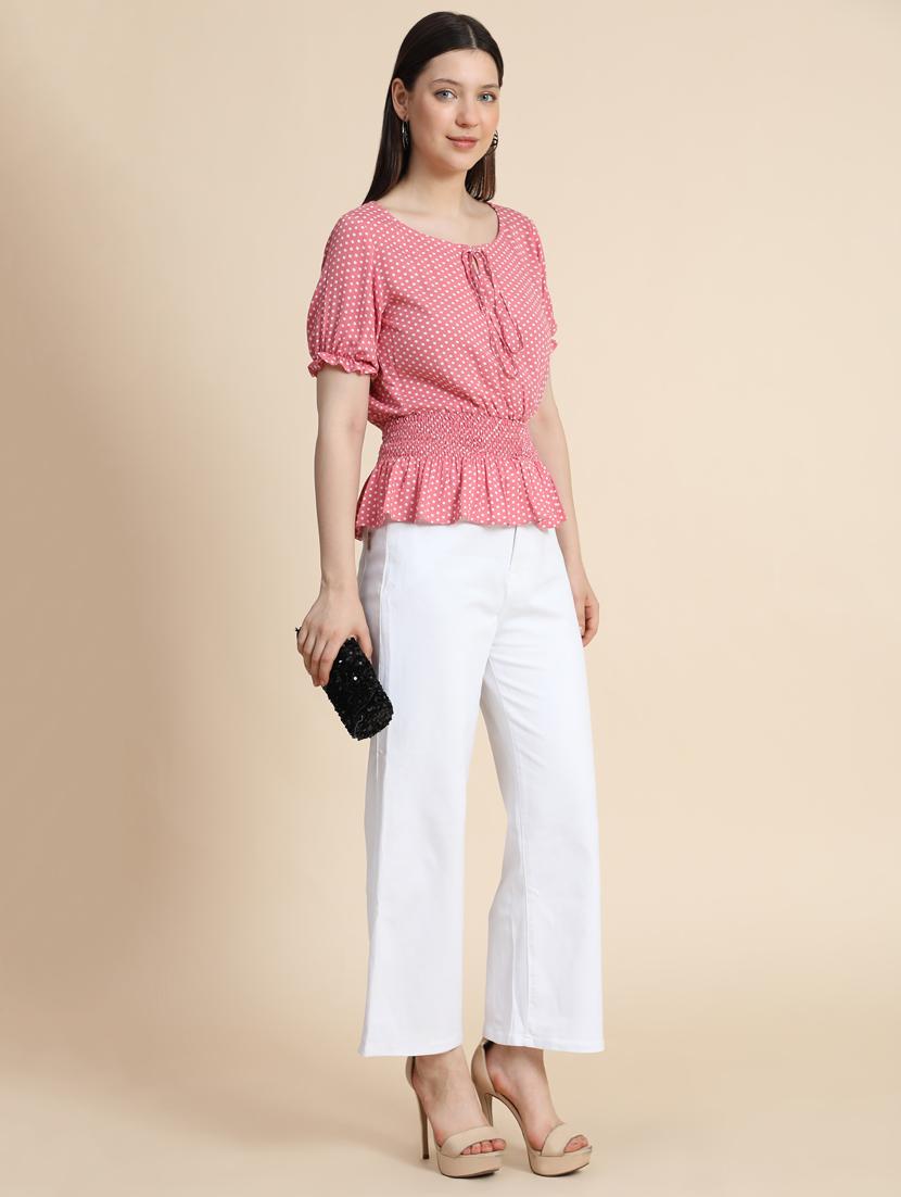women's peplum round neck top - 19257708 - Standard Image - 4