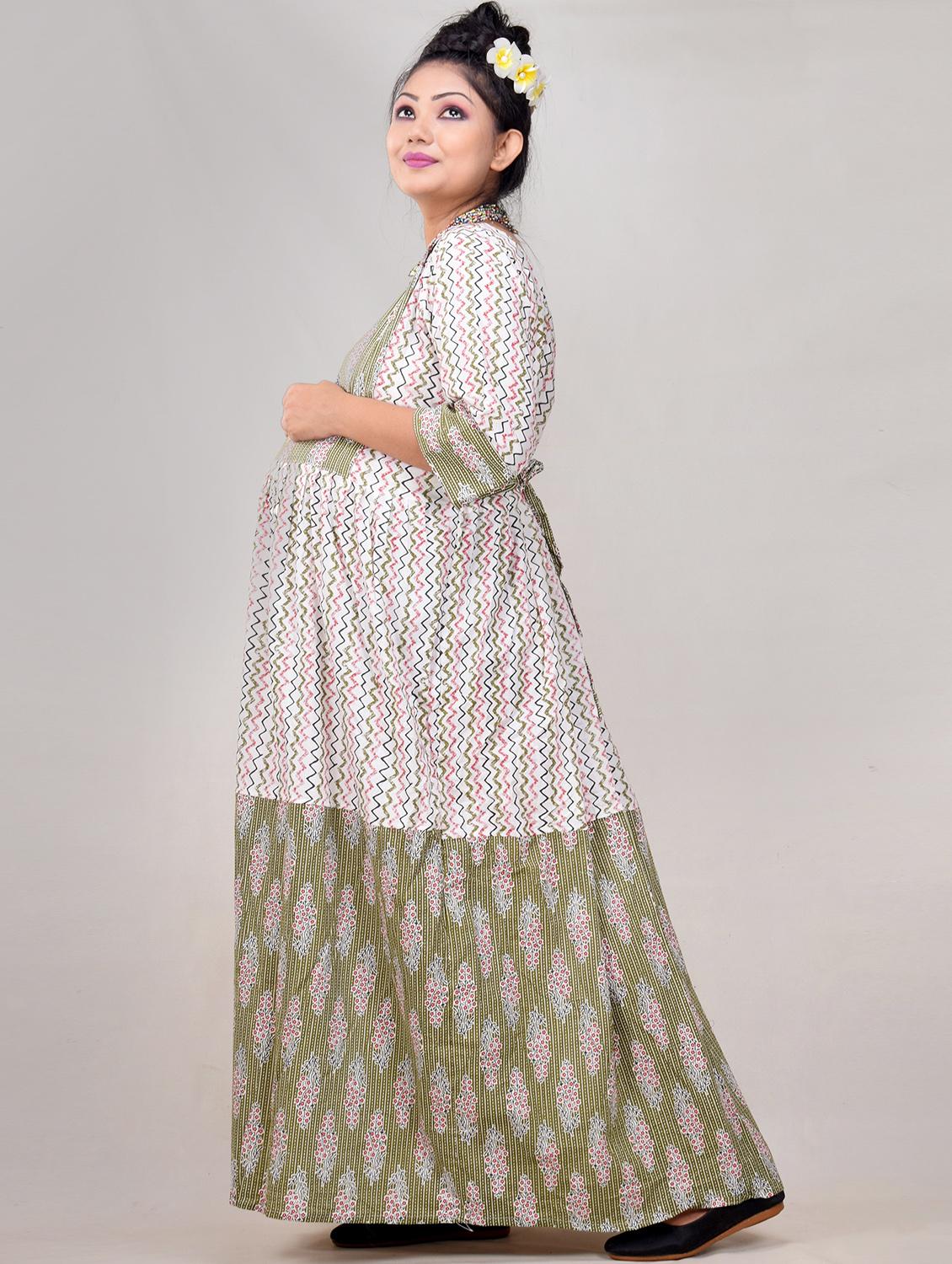 green printed a-line maternity gown - 19258084 - Standard Image - 1