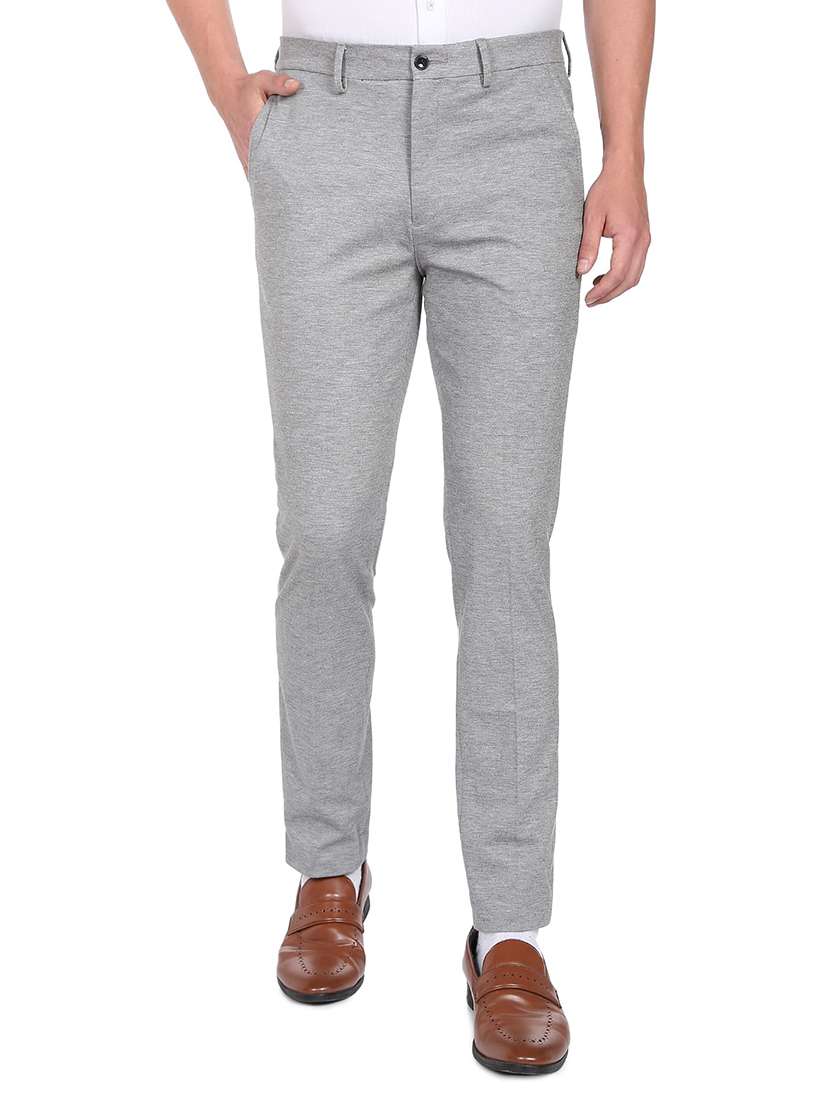 grey solid flat front formal trouser