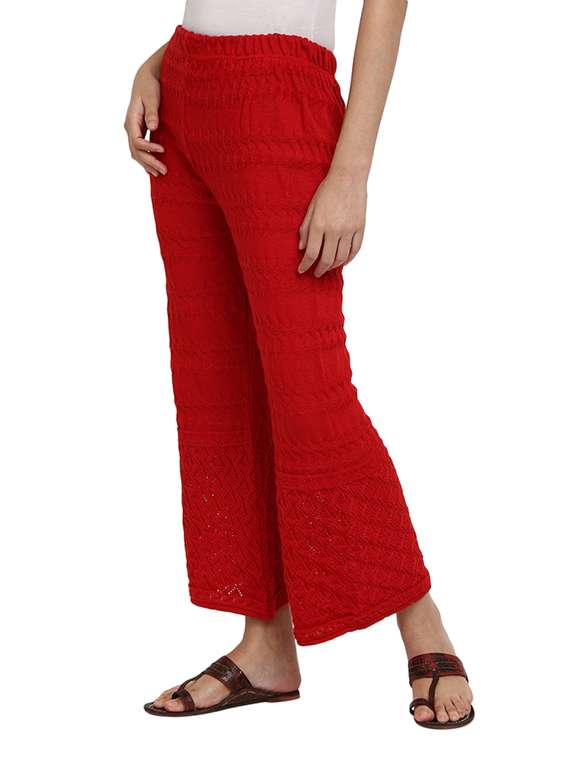 women red mid rise woolen palazzo - 19260926 -  Standard Image - 1