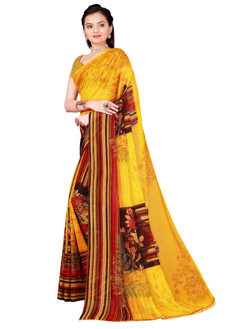 women's floral mustard colored saree with blouse - 19261286 -  Standard Image - 1
