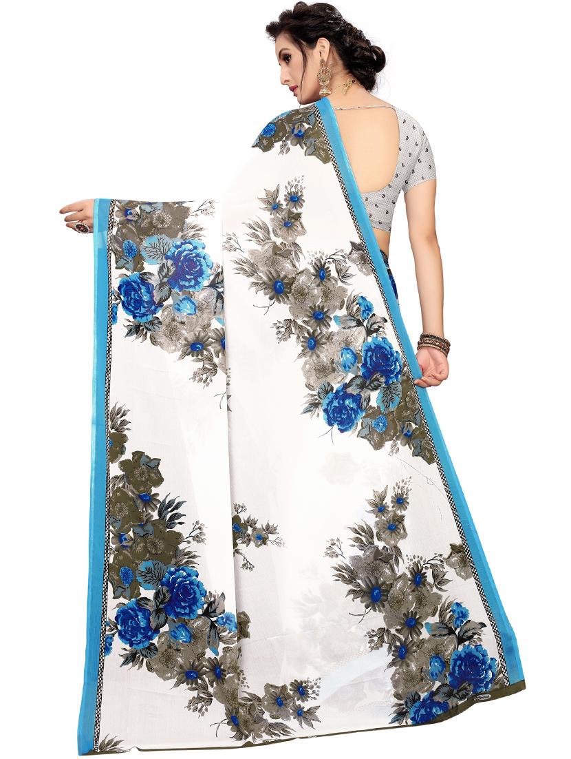 women's floral blue colored saree with blouse - 19261483 -  Standard Image - 1