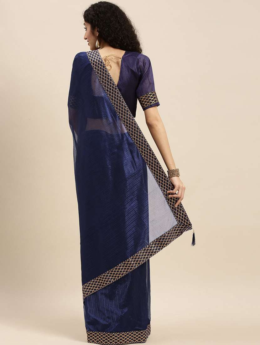women's bordered navy blue colored saree - 19261956 -  Standard Image - 1