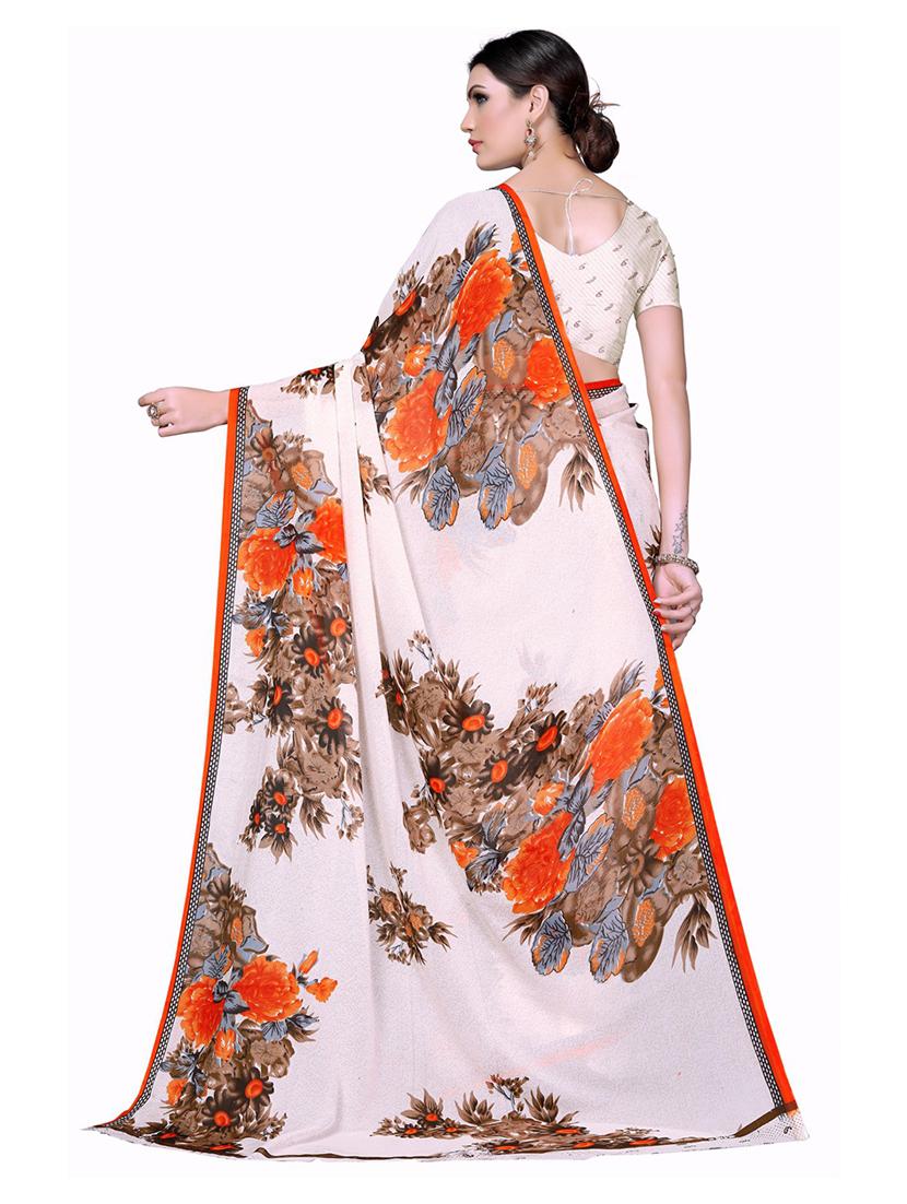 women's floral white colored saree with blouse - 19262779 -  Standard Image - 1