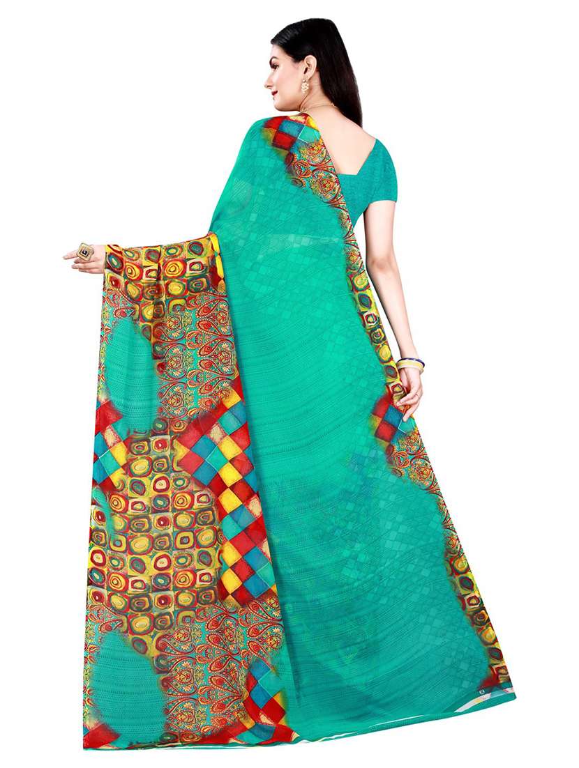 women's printed green colored saree with blouse - 19263248 -  Standard Image - 1