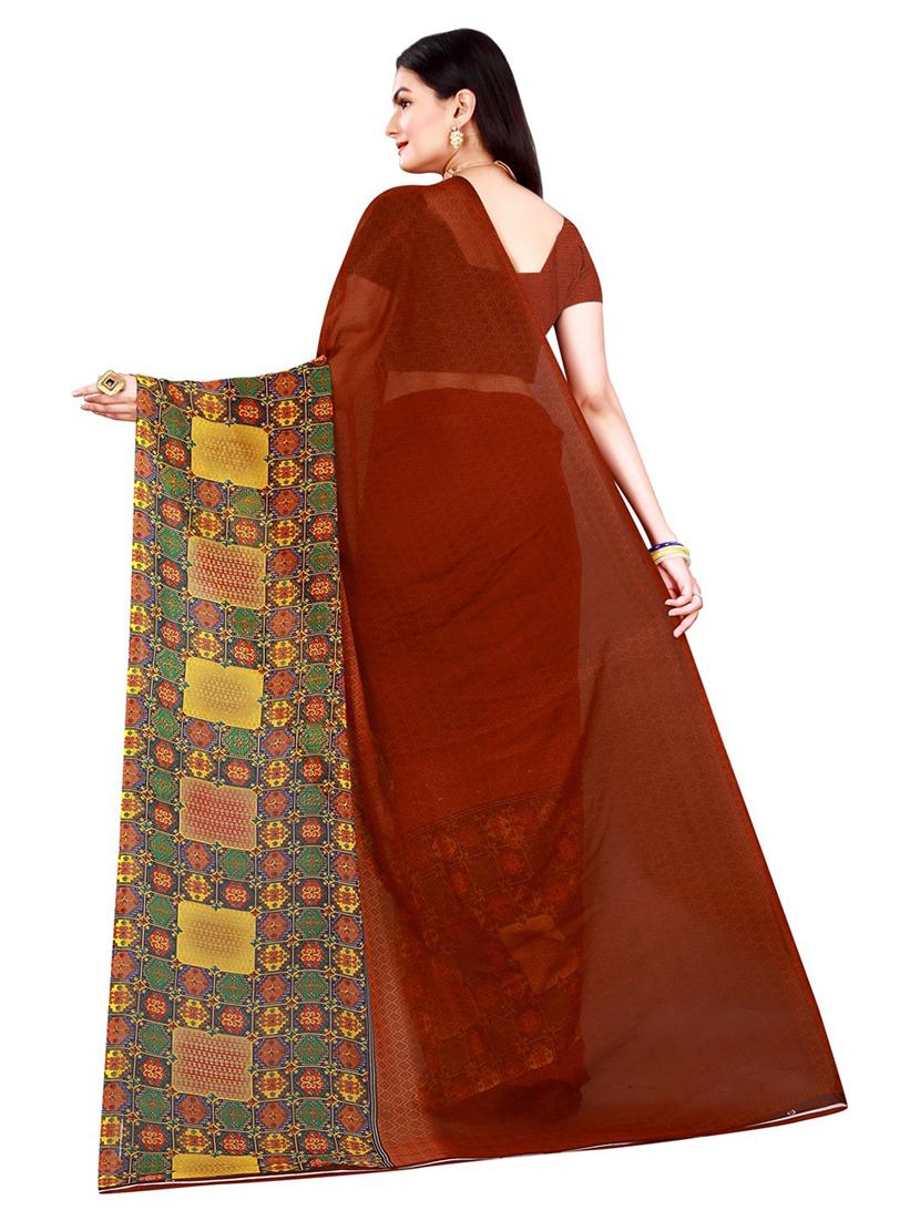women's printed brown colored saree with blouse - 19263274 -  Standard Image - 1