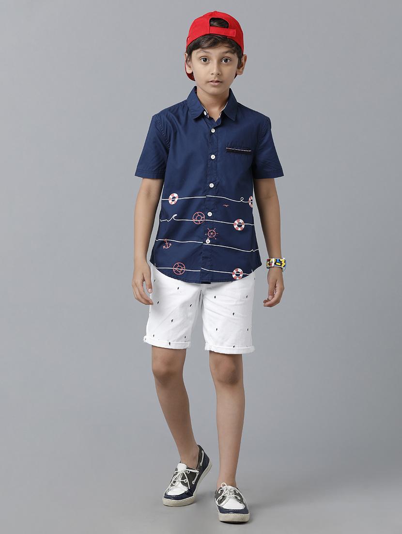 navy blue printed shirt - 19263372 - Standard Image - 4