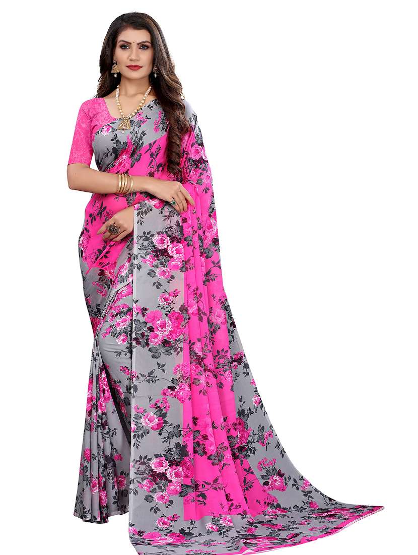 printed  half and half saree with blouse