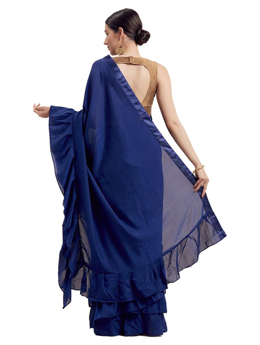 blue solid saree with blouse - 19263807 - Standard Image - 1