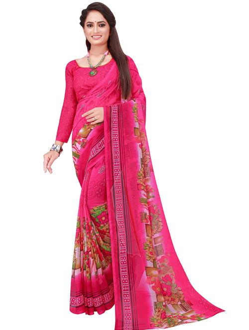 women's floral pink colored saree with blouse - 19264254 -  Standard Image - 0