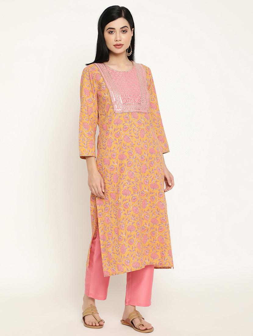 three quarter sleeve kurta pant set - 19264574 - Standard Image - 1