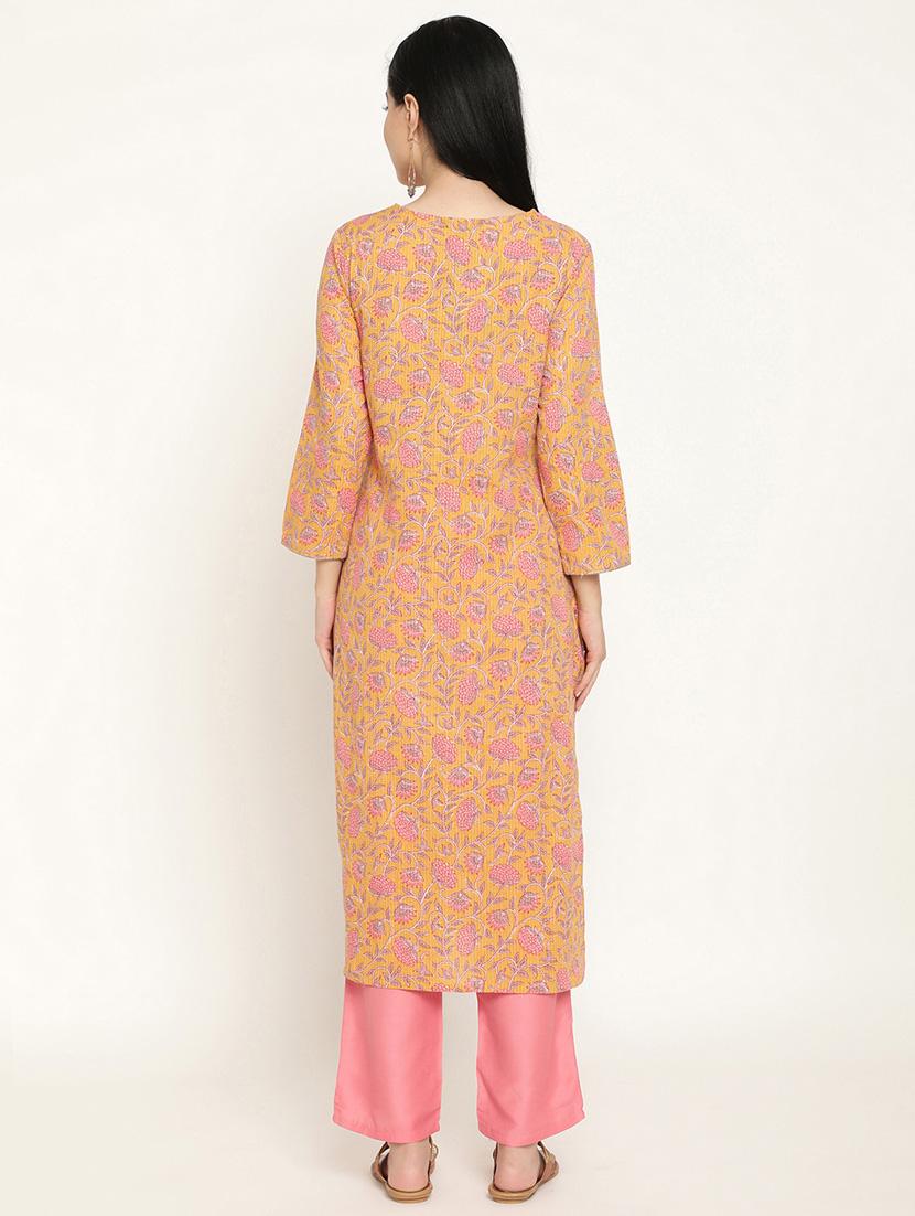 three quarter sleeve kurta pant set - 19264574 - Standard Image - 4