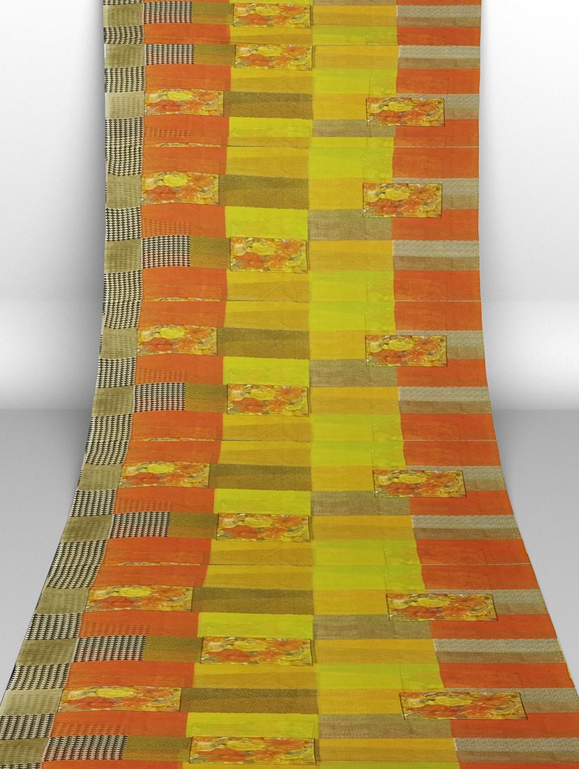women's geometric yellow colored saree with blouse - 19265618 - Standard Image - 1