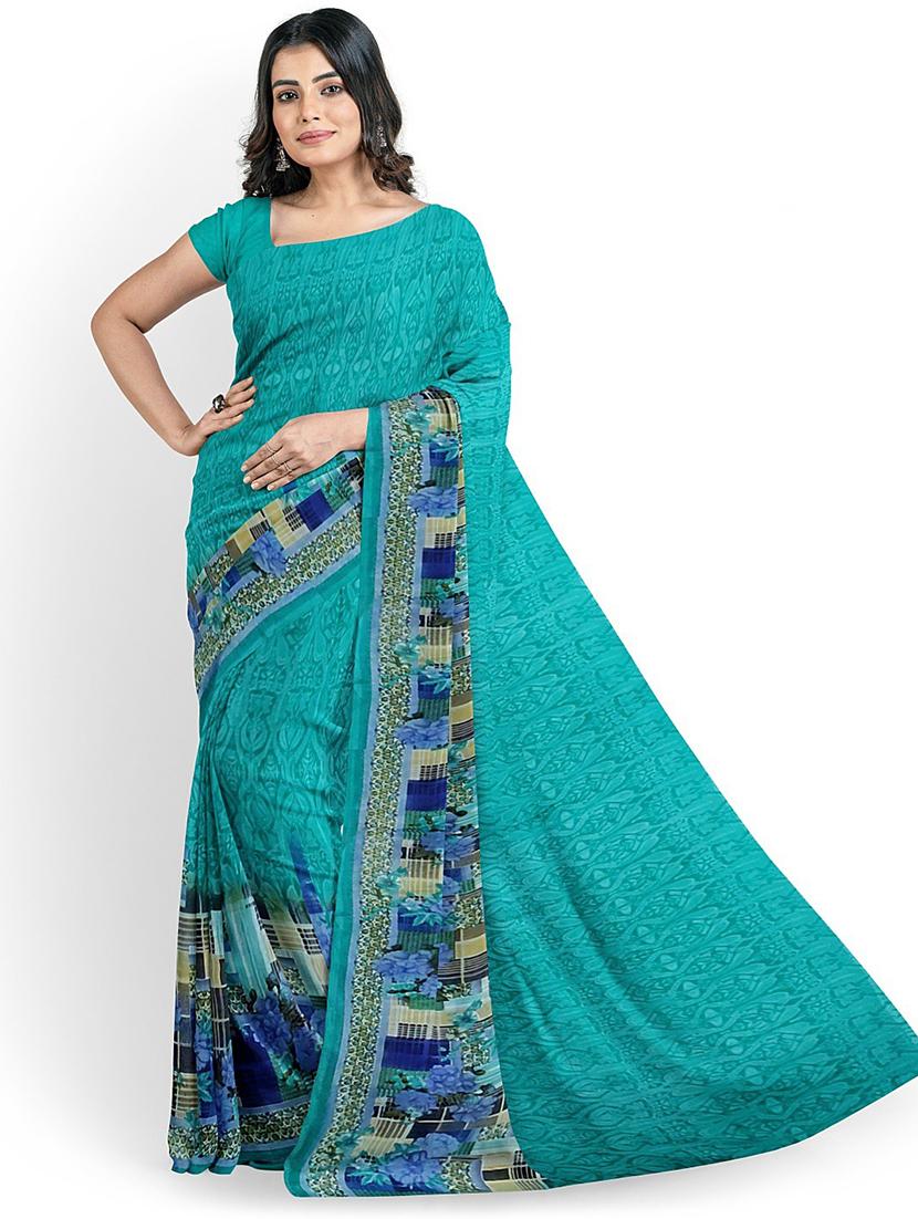 green printed saree with blouse - 19265620 - Standard Image - 1