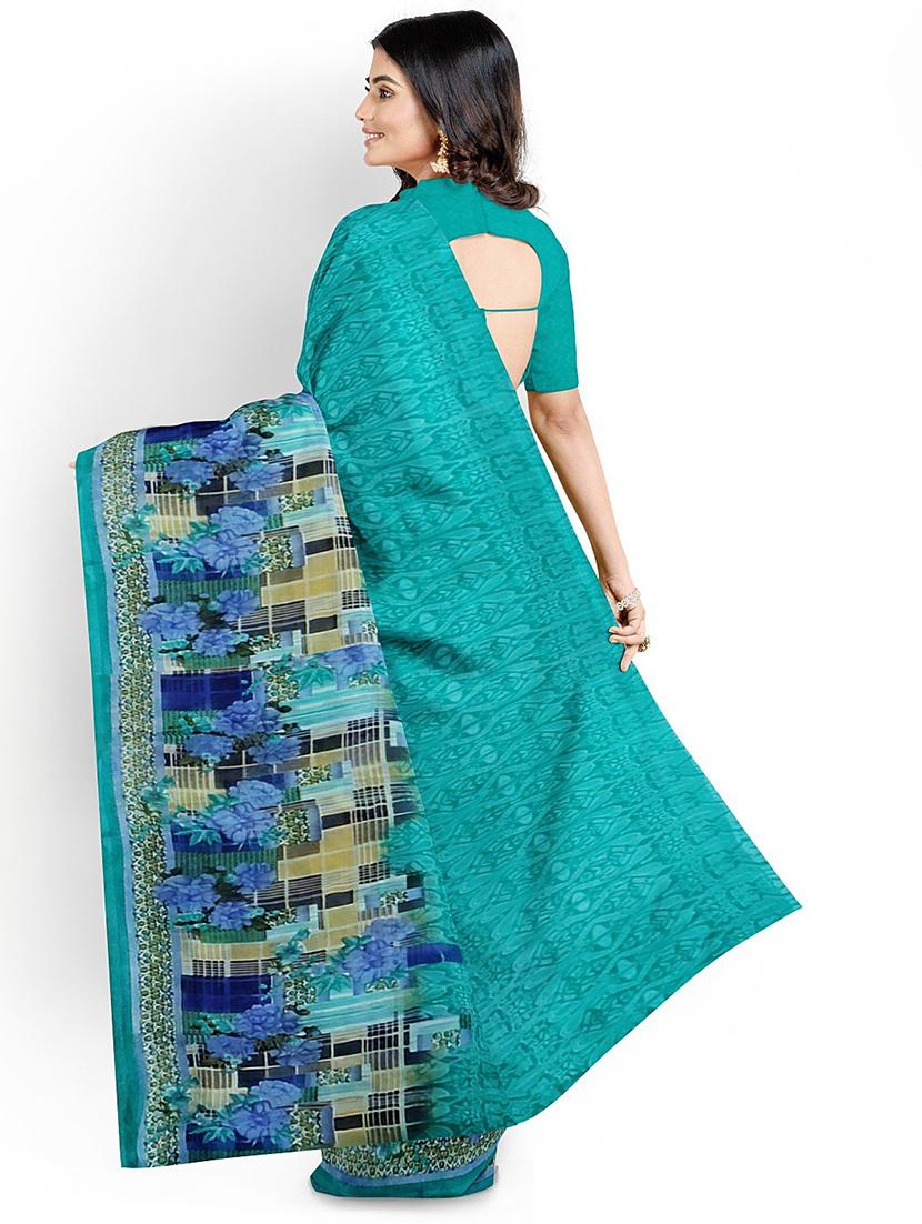 green printed saree with blouse - 19265620 - Standard Image - 4
