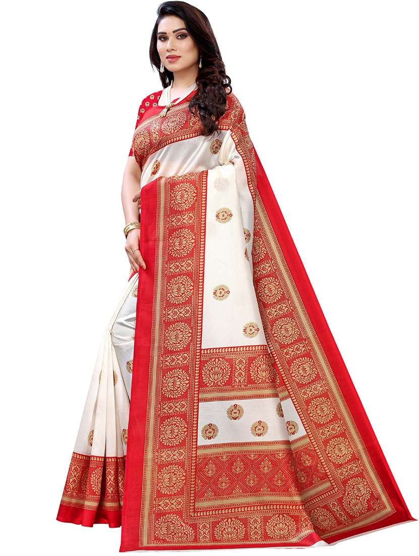 women's self design white colored saree with blouse - 19265664 -  Standard Image - 1
