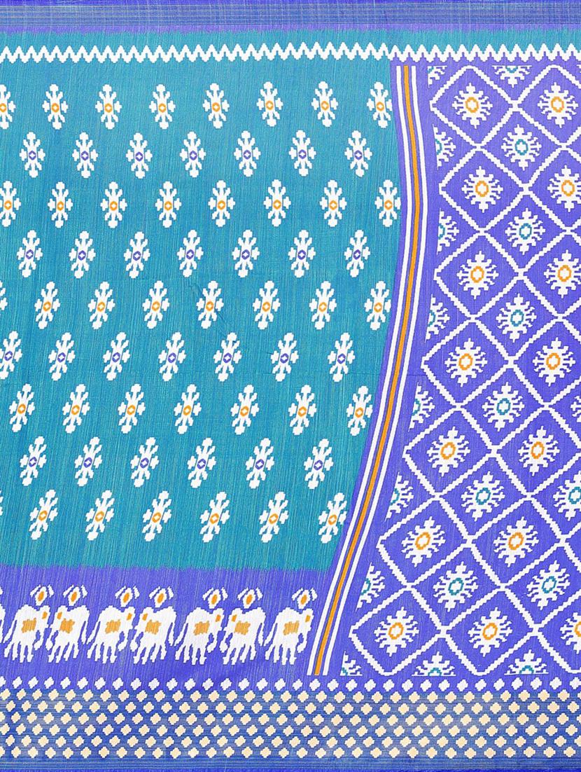 contrast border ikkat saree with blouse - 19265773 - Standard Image - 4