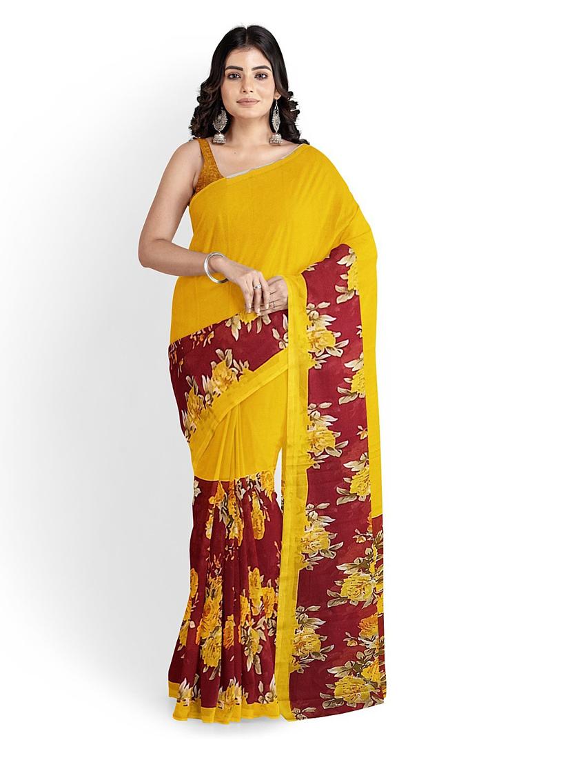 women's printed yellow colored saree with blouse - 19266294 - Standard Image - 1