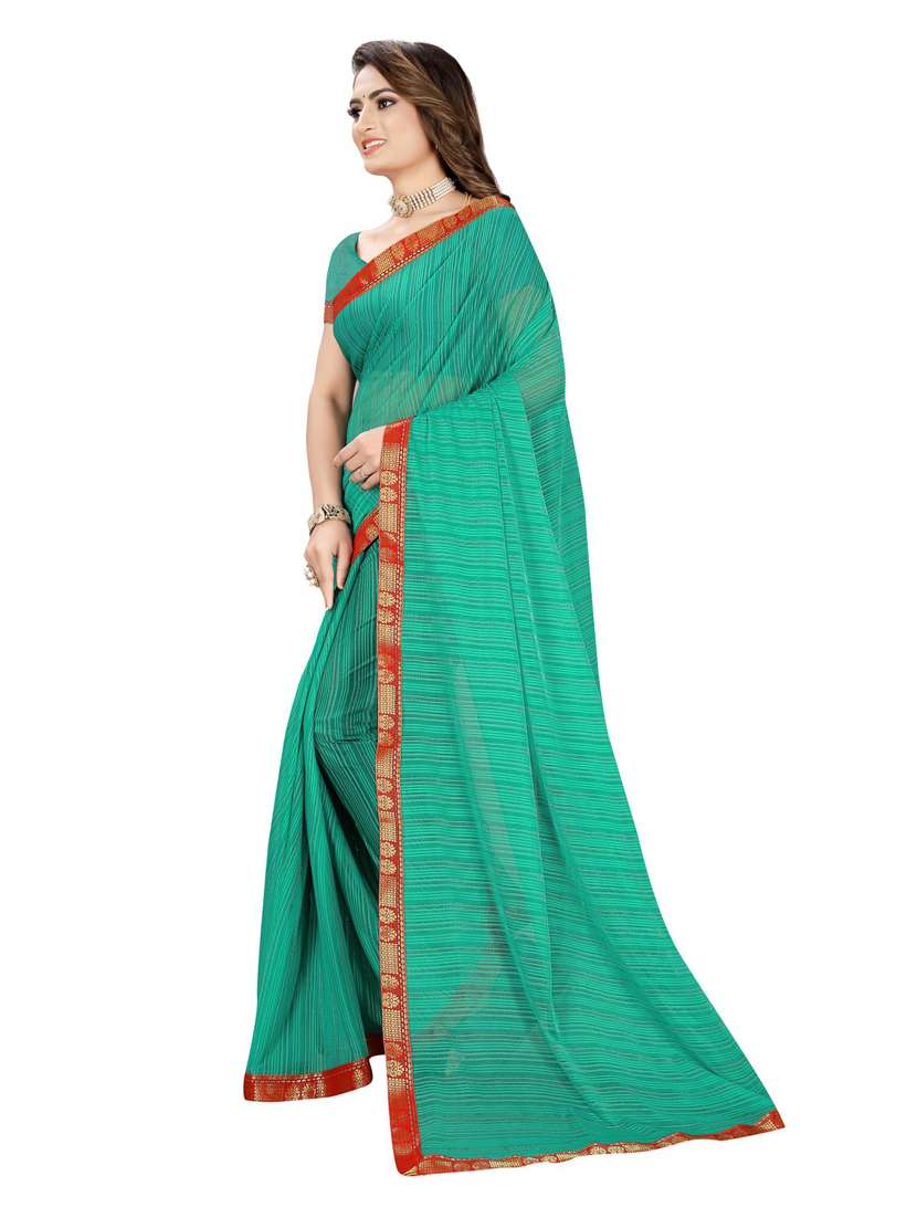 blue stripes solid saree with blouse - 19267612 - Standard Image - 1