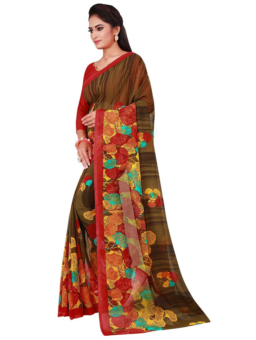red printed saree with blouse - 19267674 -  Standard Image - 1