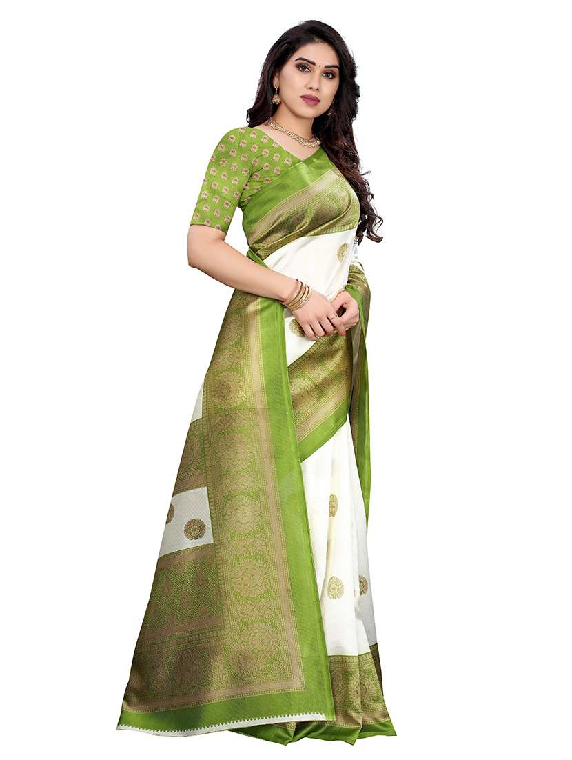 women's quirky white colored saree with blouse - 19280942 -  Standard Image - 1