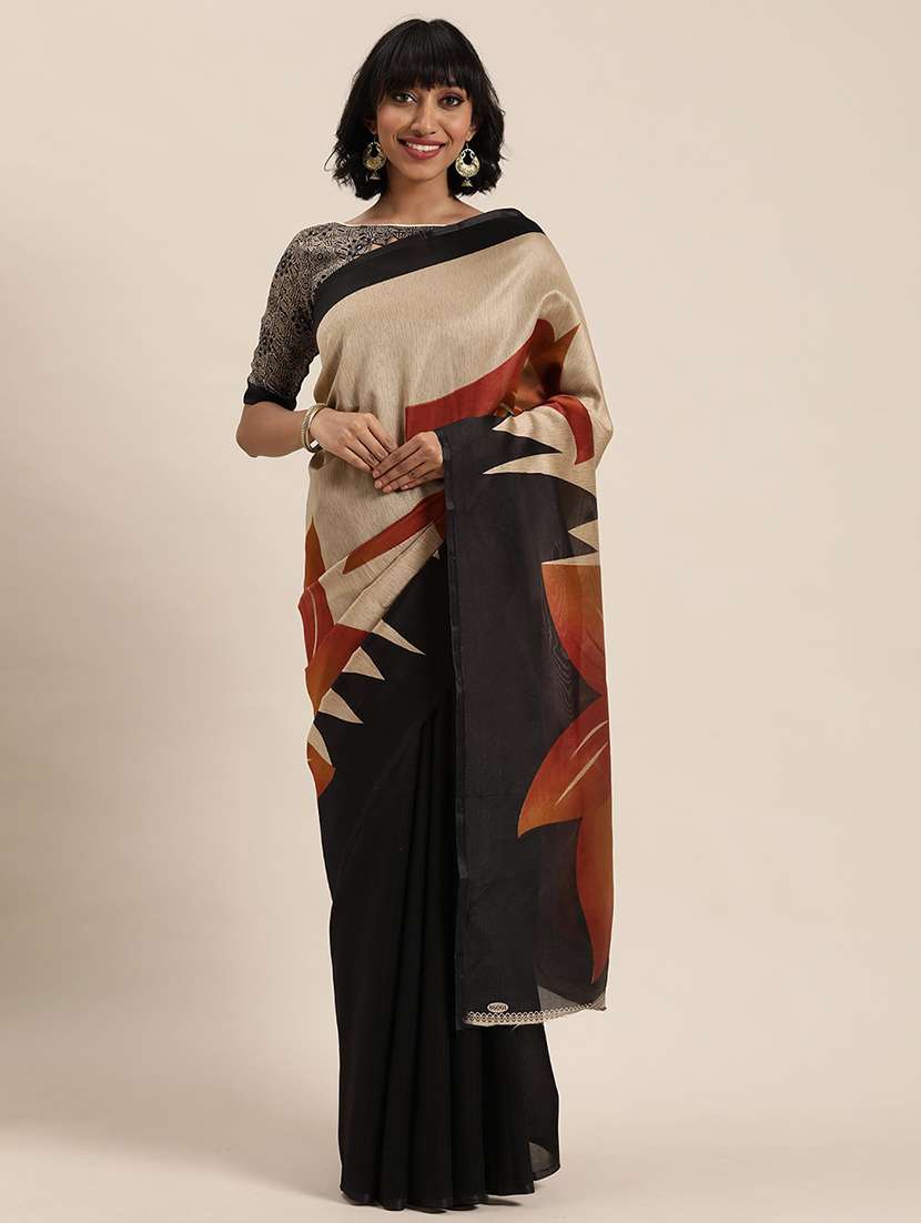 women's floral black colored saree with blouse - 19281463 -  Standard Image - 1