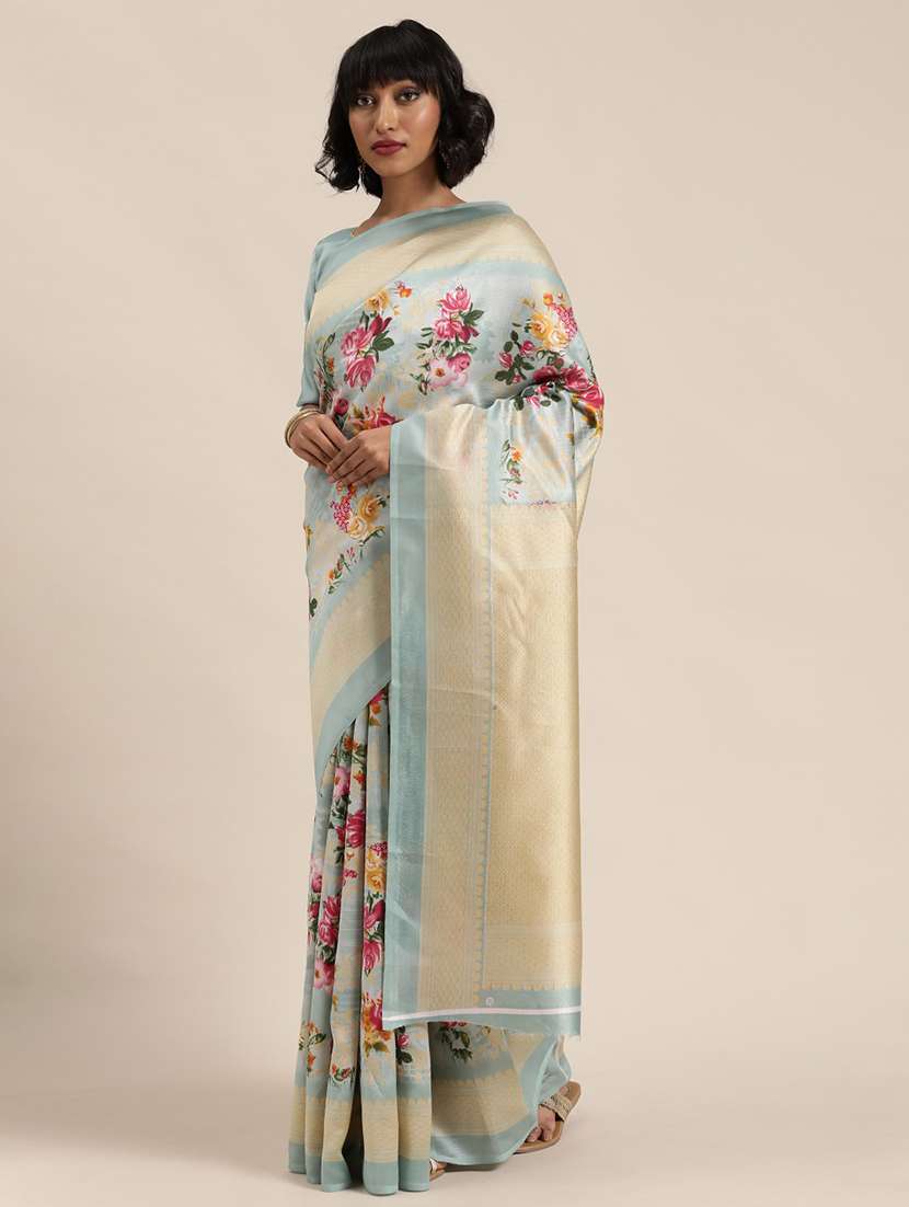 light blue printed saree with blouse - 19281470 -  Standard Image - 1