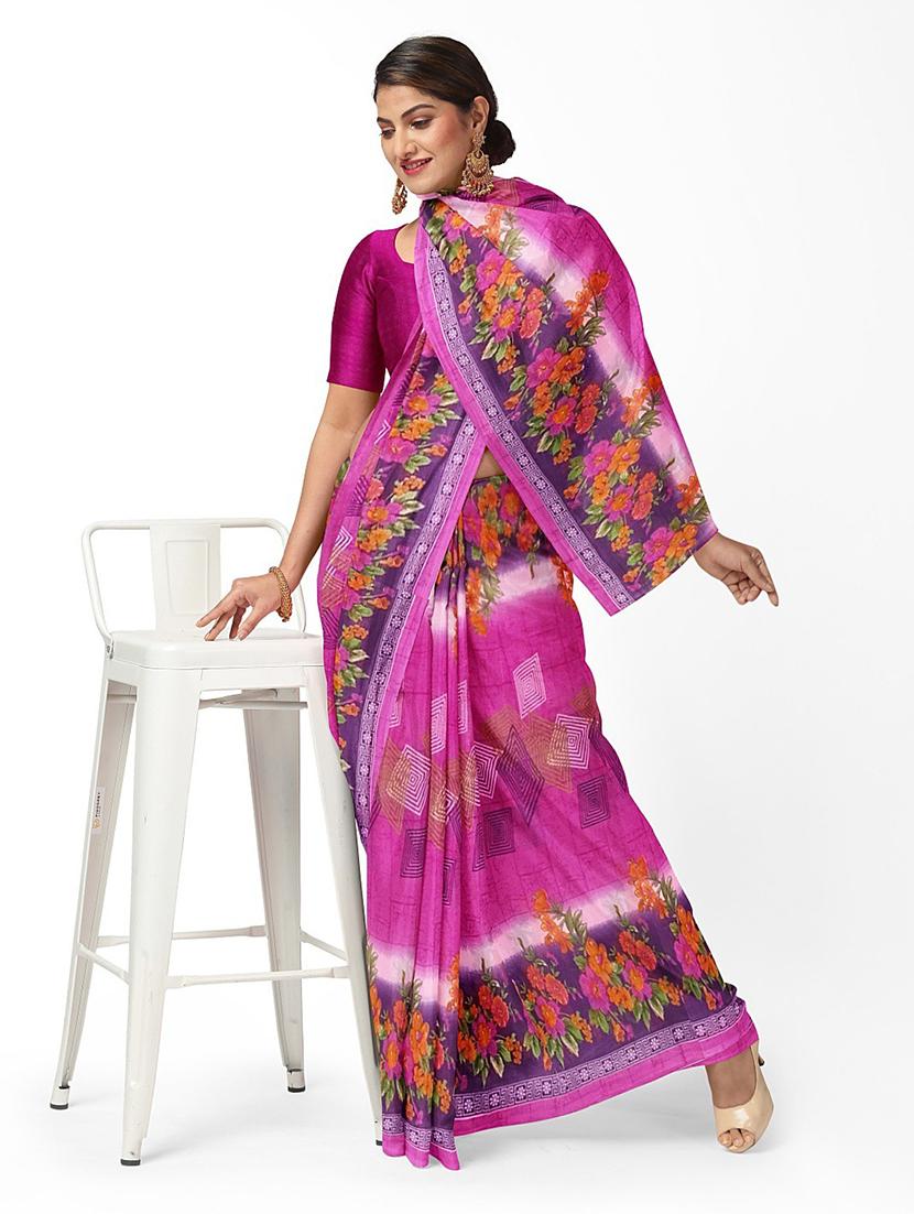 women's printed pink colored saree with blouse - 19282204 -  Standard Image - 1