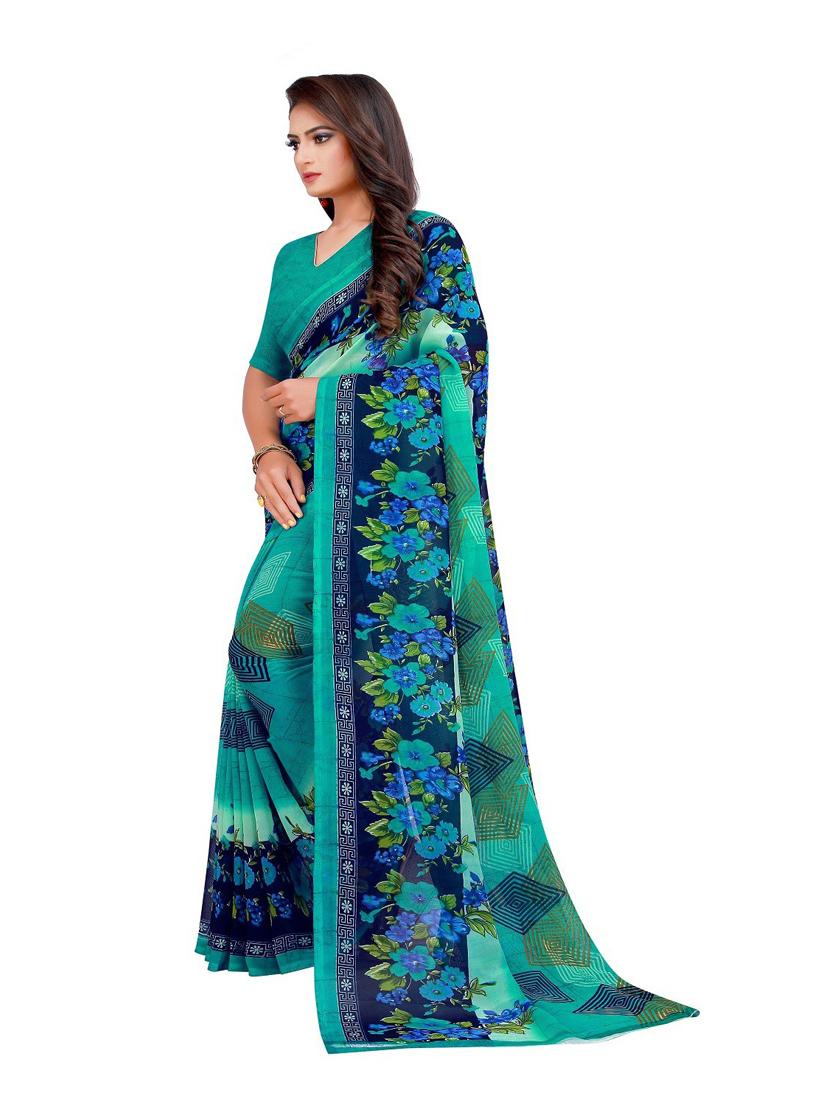 women's printed green colored saree with blouse - 19282212 - Standard Image - 1