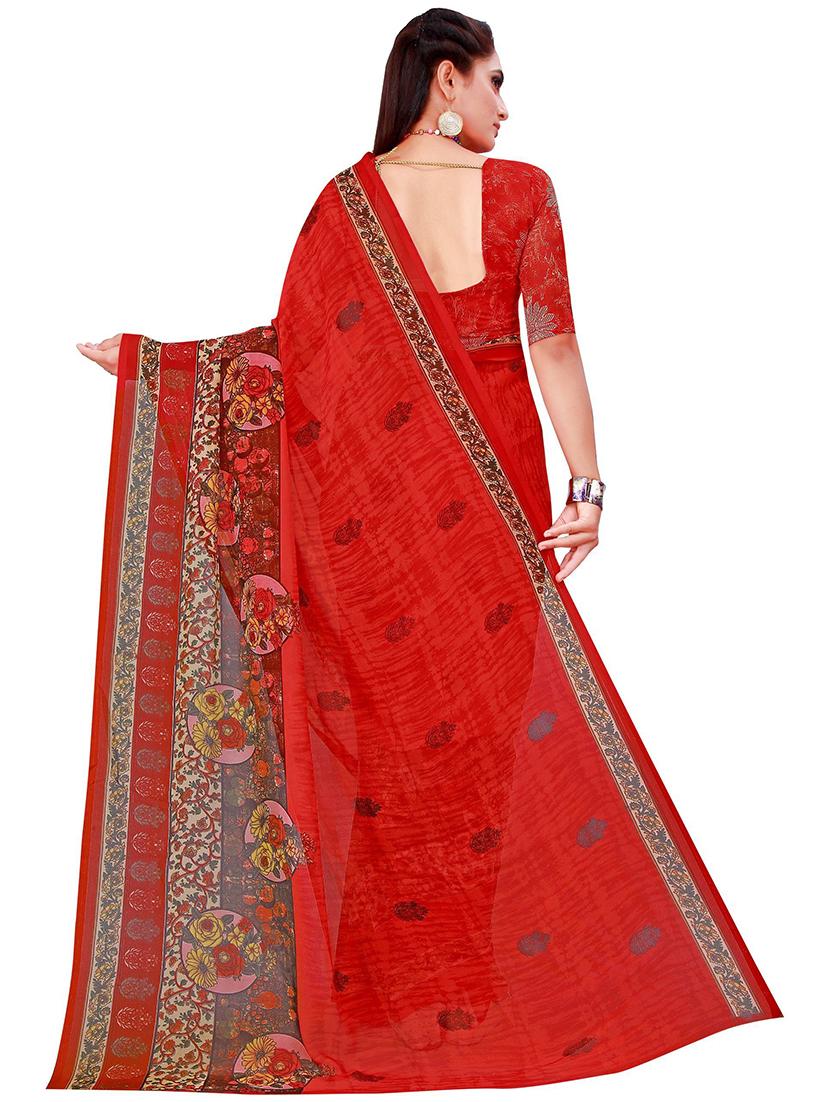 women's printed red colored saree with blouse - 19282236 - Standard Image - 1