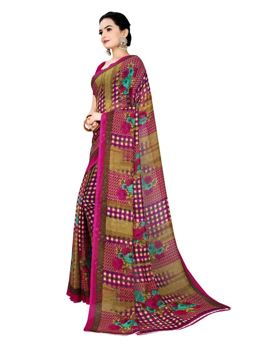 women's printed pink colored saree with blouse - 19282239 -  Standard Image - 1