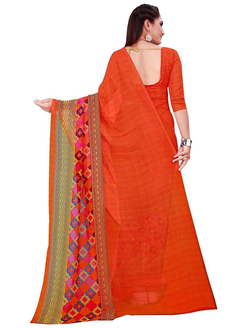 orange printed bollywood saree with blouse - 19282245 - Standard Image - 1