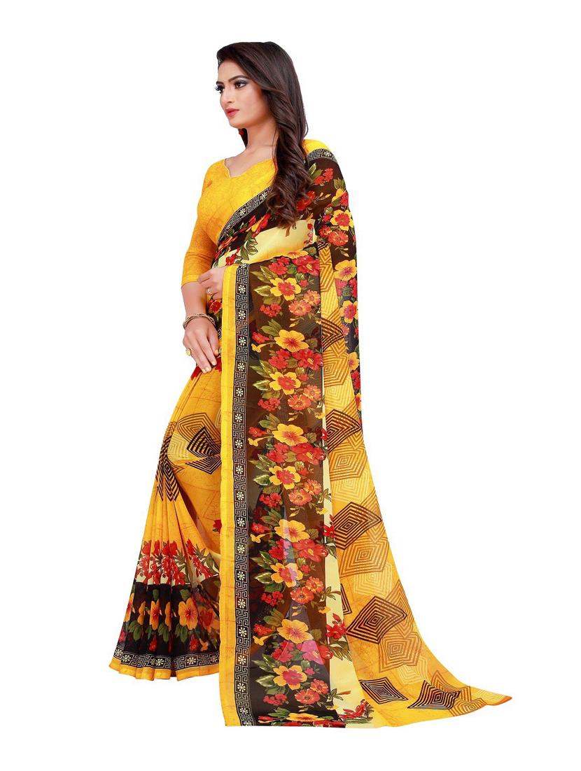 women's floral mustard colored saree with blouse - 19282262 - Standard Image - 1