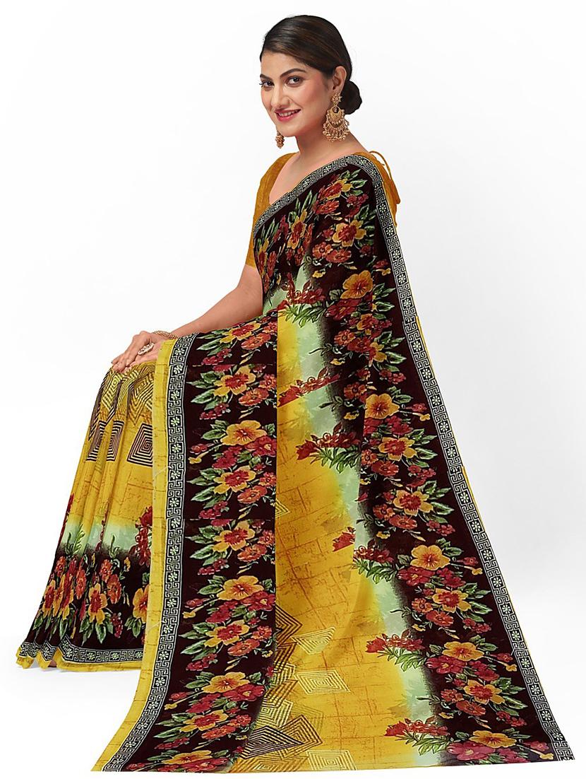 women's printed yellow colored saree with blouse - 19282280 - Standard Image - 1